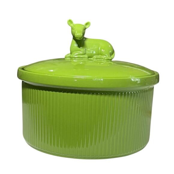 Martha Stewart Macy's Ceramic Casserole Dish Green Cow Lidded 9" Kitchen Decor - Picture 2 of 13